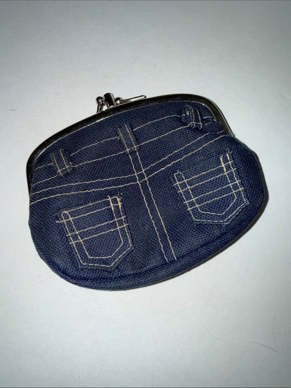 Vintage 70s Denim Jean Coin Purse Kiss Lock Novelty Hong Kong